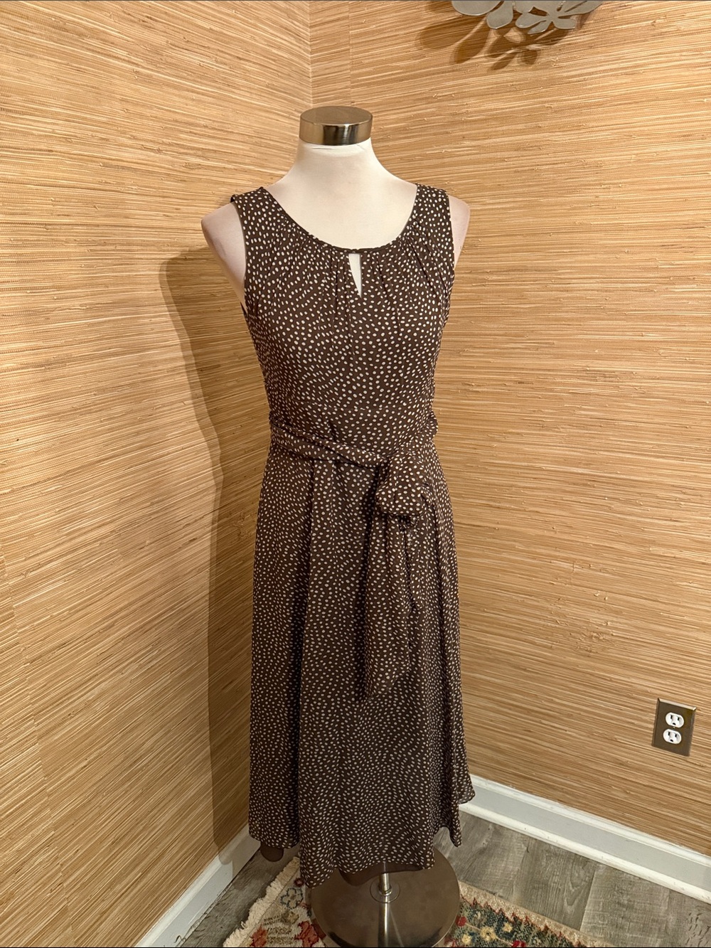 Talbots Brown Printed Tie-Waist Midi Dress